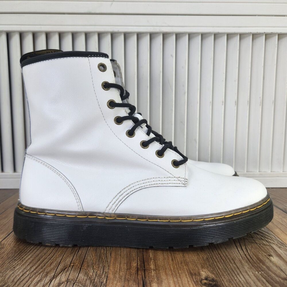 Dr Martens Zavala Combat Boots Womens Size 10 White Leather Lace Up Ankle Unisex